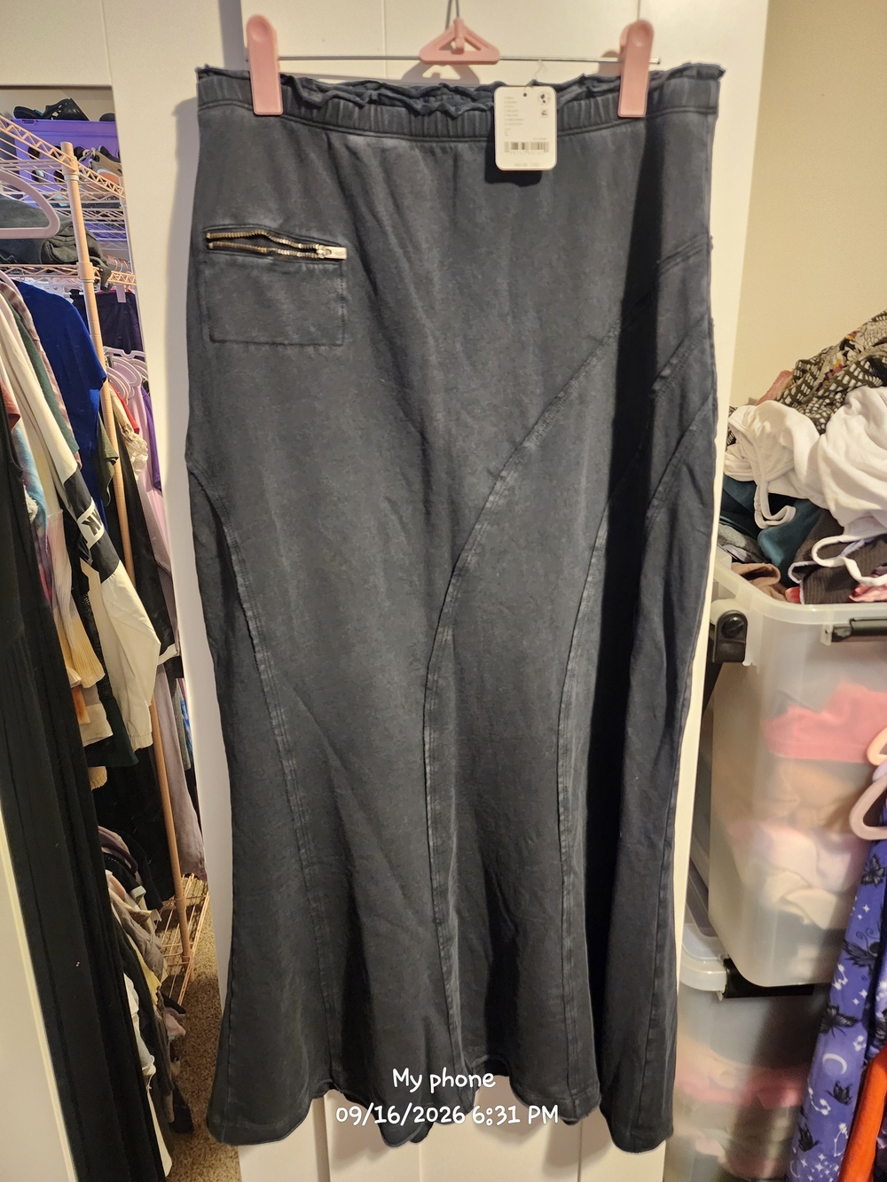 Free People Black Maxi Skirt with Zip Pocket